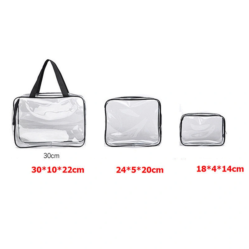 3 Pieces Set Transparent Clear Plastic Makeup Bag Travel Zipper Cosmetic Bag