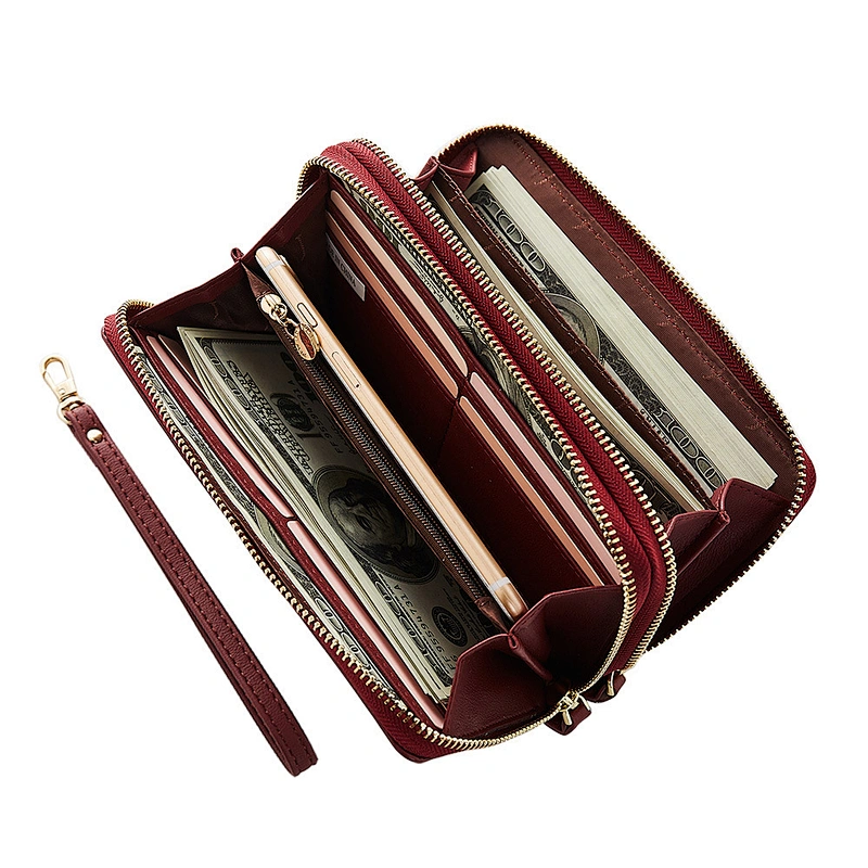 Wholesale customized leather travel document holder organizer wallet ladies long tote wallets