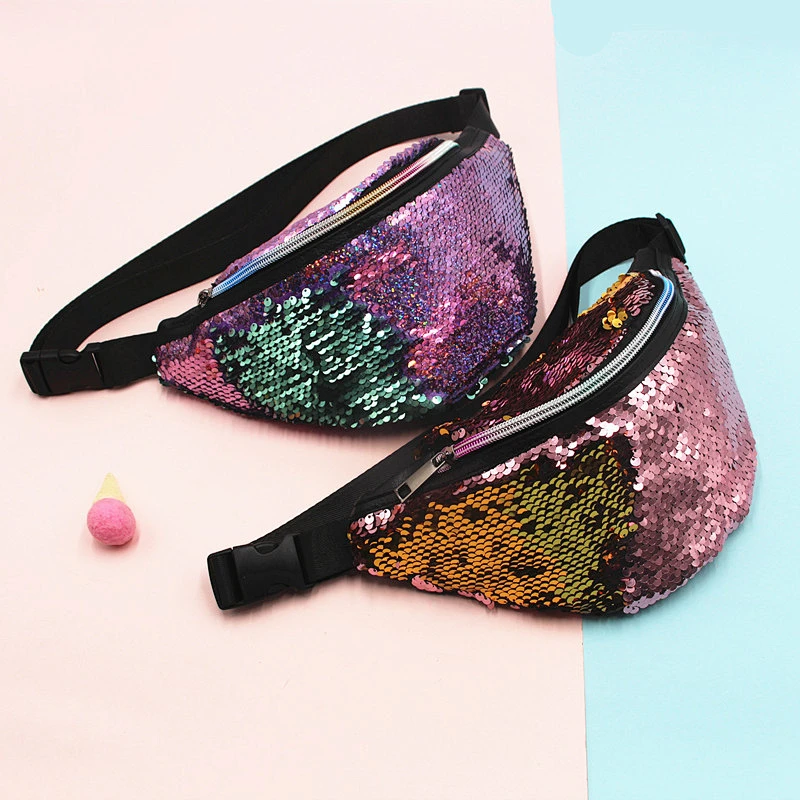 Wholesale Sequin Sport Custom Women Fanny Waist Bag Pack Girls Glitter Reversible Sequin Fanny Pack