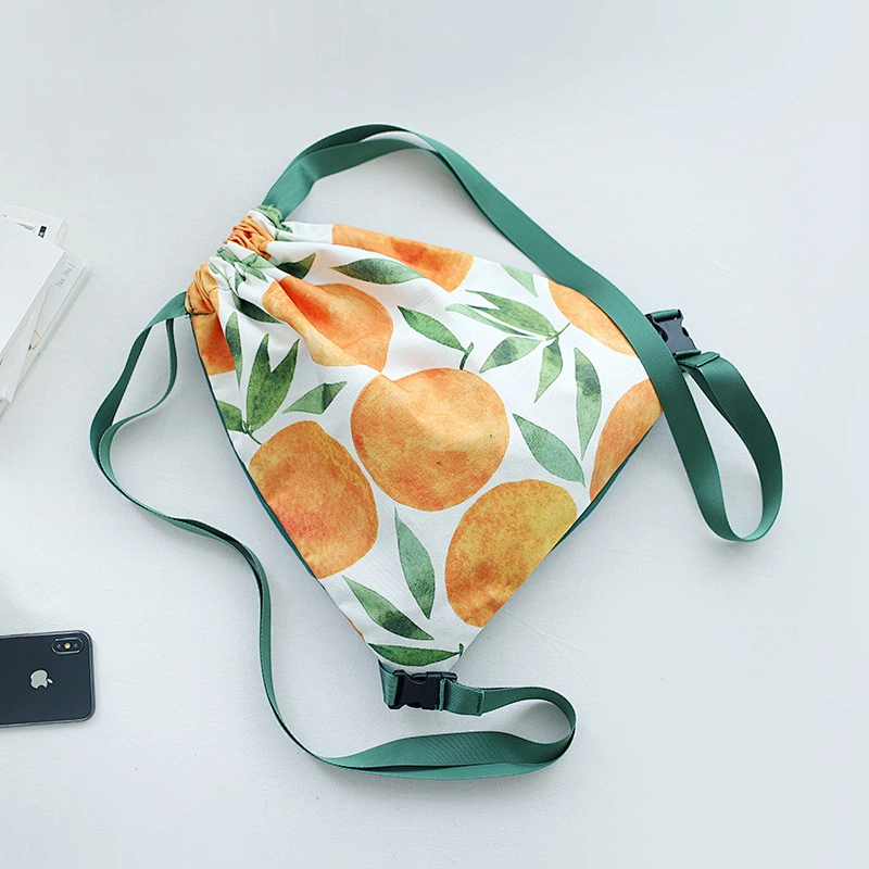Fashion New Design Summer Canvas Custom Logo Printing Drawstring Canvas Rucksack Ladies Backpack Women