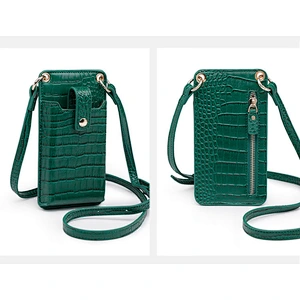 Fashion embossed crocodile leather cell phone crossbody bag wallet mobile phone bags cases
