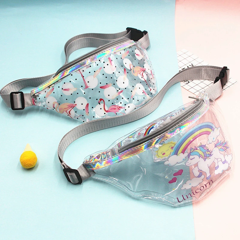 Fashion Women Unicorn Belt Bum Bag Girls Waterproof Transparent Clear Fanny Pack Pvc Waist Bag