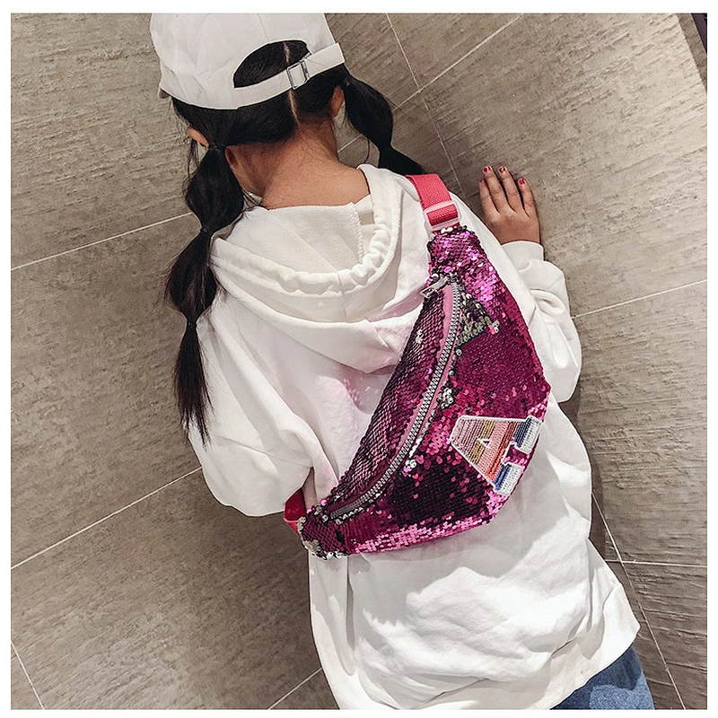 Korean Sequin Kids Sling Shoulder Cute Chest Bag New Style Fashion Glitter Sequin Cross Body Bag Waist Pack