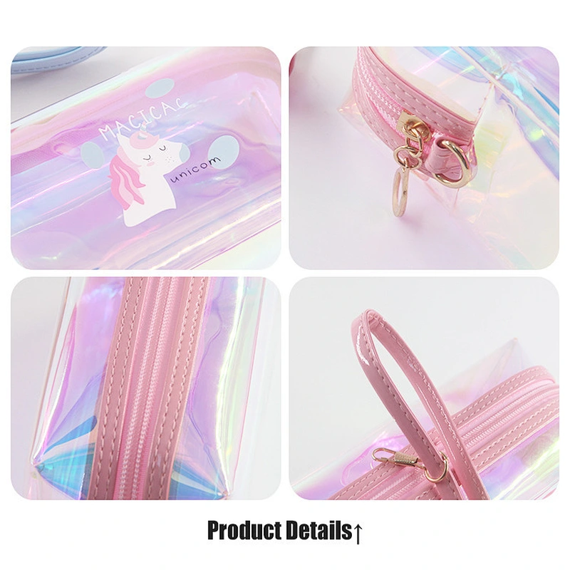 Personalized Custom Unicorn Cosmetic Bag Cartoon Cute Female Bag TPU Transparent Laser Holographic Bag