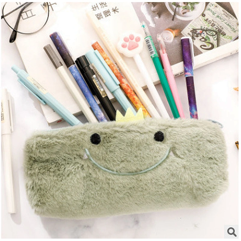 Korea Creative Dinosaur Park Plush Round Pencil Case Ins Cartoon Cute Stationery Pencil Bag