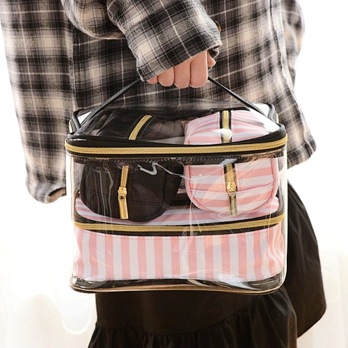 High quality Transparent Makeup Organizers Travel Bag Clear PVC Cosmetic Bag Set