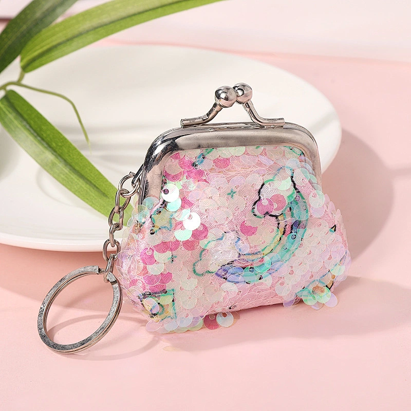 Manufacturers selling fashion fish scale sequins flower print key pendant mini coin purse