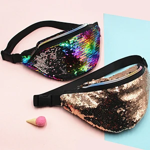 Wholesale Sequin Sport Custom Women Fanny Waist Bag Pack Girls Glitter Reversible Sequin Fanny Pack