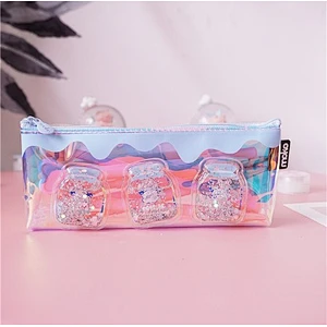 Korean Version Simple Beard Snap Button Pencil Bag PVC Student Stationery Bag Cosmetic Storage Pencil Bag