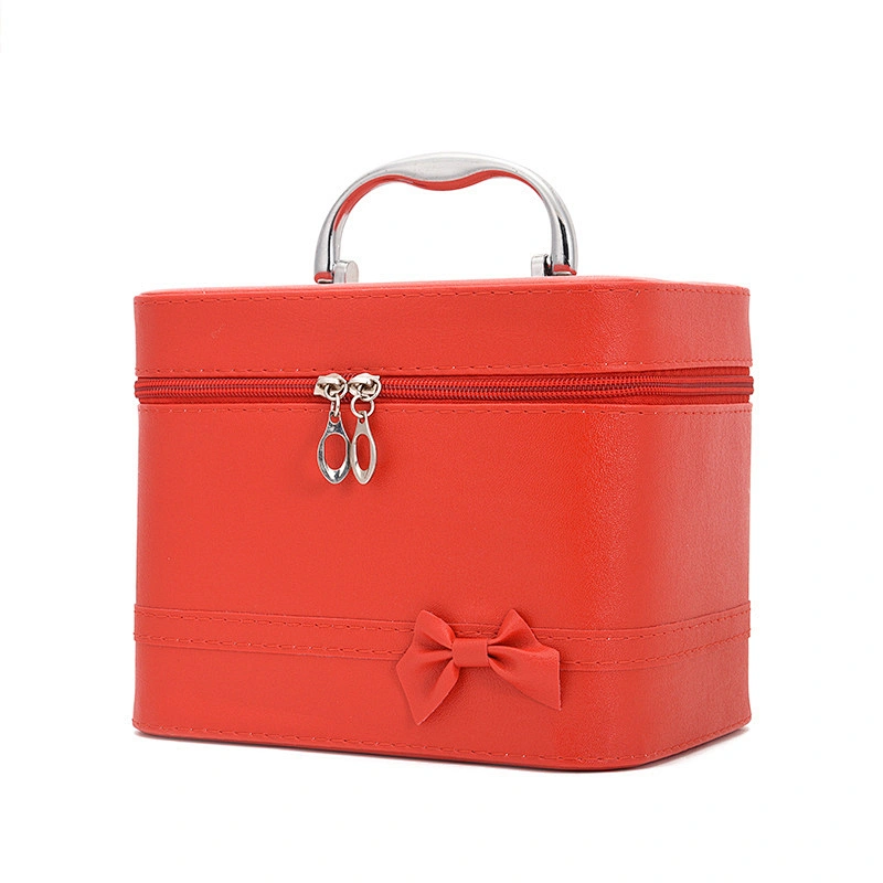 PU Square Makeup Pure Color Cosmetic Bag 2020 New Style Cosmetic Box Fashion Bow Cosmetic Case