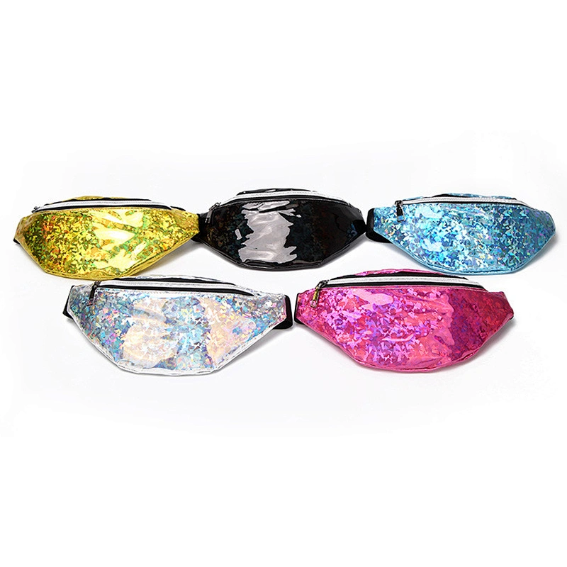 Laser Waist Packs Bags Women Pure Color Glass Sequins Fanny Pack Female Belt Bag PU Laser Chest Phone Pouch