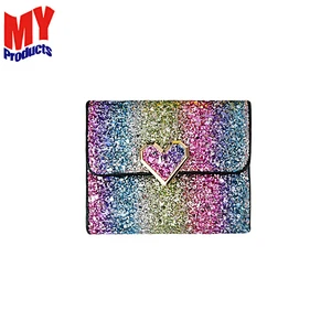 Wholesale cartoon leather coin purse girls key holder mini wallet glitter shiny wallets