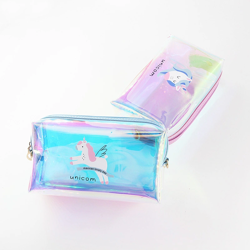 Personalized Custom Unicorn Cosmetic Bag Cartoon Cute Female Bag TPU Transparent Laser Holographic Bag