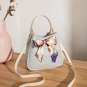 Bucket Bag Women 2021 New Silk Scarf Pure Color Handbag Fashion Girl All-Match PU Crossbody Bag