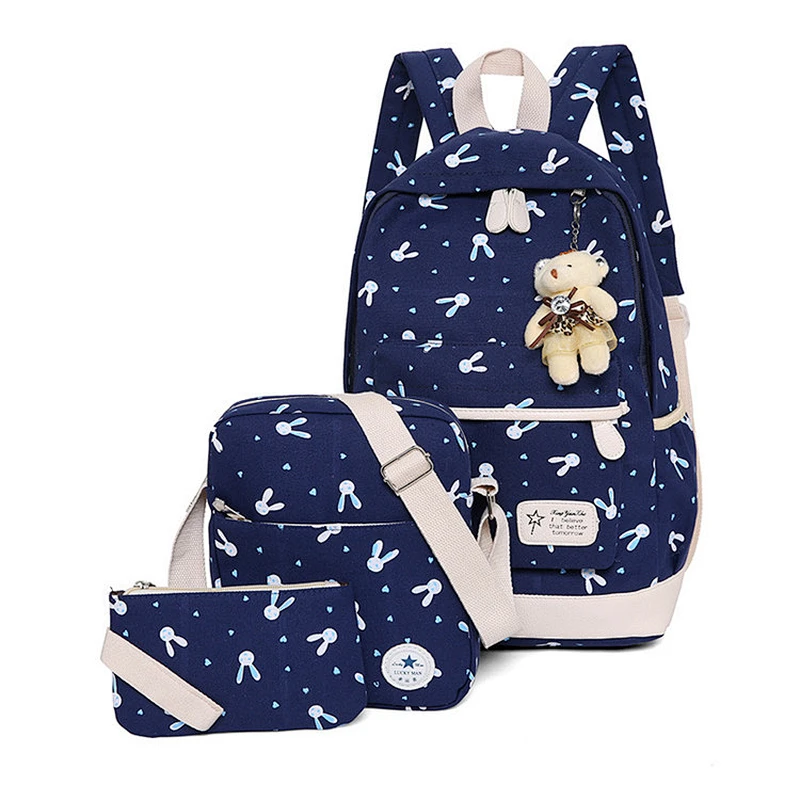 2020 New style girls canvas casual travel eco-friendly backpack school bag set 3 in 1