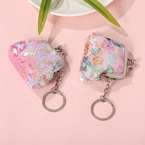 Manufacturers selling fashion fish scale sequins flower print key pendant mini coin purse
