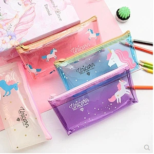 Cheap Wholesale Girls Kawaii Kids Transparent PVC Cute Unicorn School Pencil Case