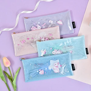 Korea Creative Candy Rabbit Oxford Cloth File Bag Cute Cartoon Double Zipper Pupils Book Pencil Bag