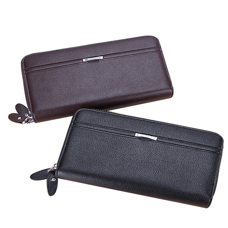 Wholesale custom business style embossing mens leather double zipper clutch wallet