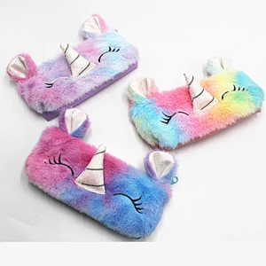 2020 Rainbow Color Plush Unicorn School Pencil Case Cute Pencil Pen Bag