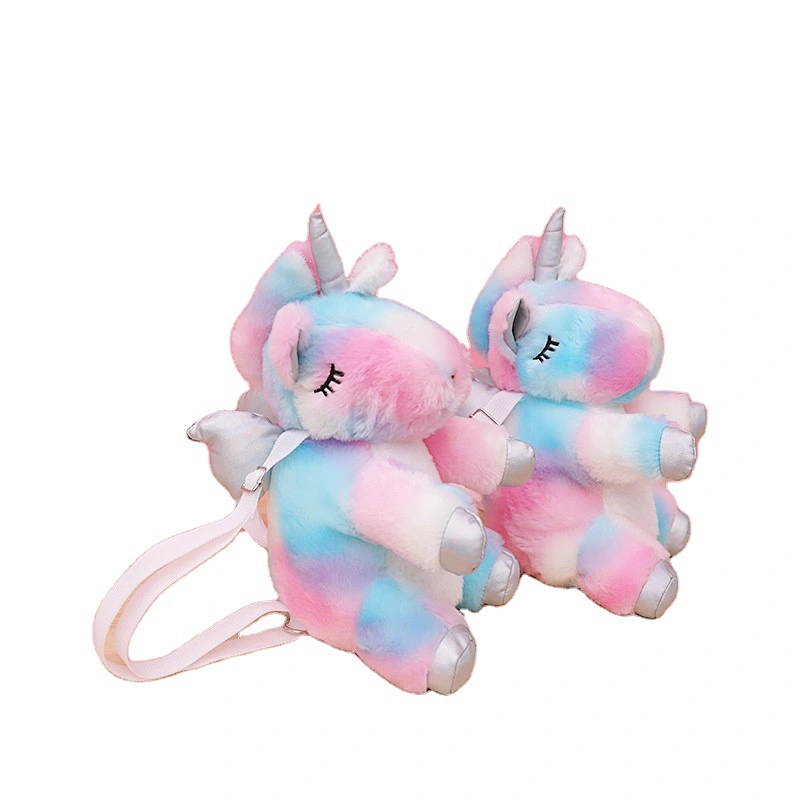 New cute colorful unicorn plush backpack doll pony shoulder bag children snack bag wholesale spot
