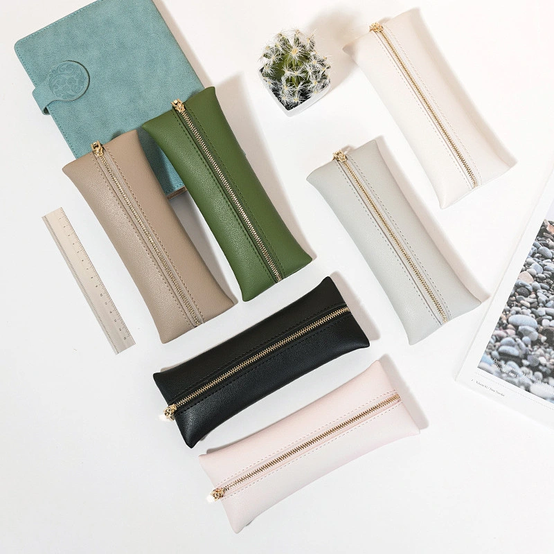 Simple Pencil Case PU Solid Color Student Pencil Bag Creative Leather Storage Pencil Case