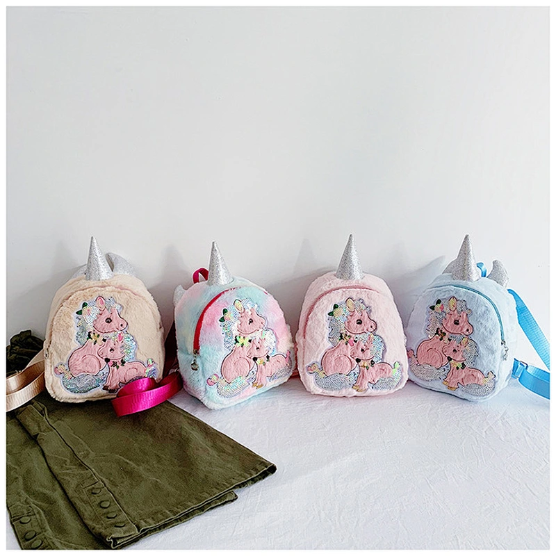 2020 new children's bag female plush pony girl princess school bag cartoon cute kindergarten shoulder bag