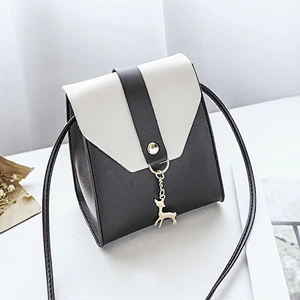 Wholesale Korean PU Leather Crossbody Bags Contrast Color Handbags For Girls With Deer Pendant