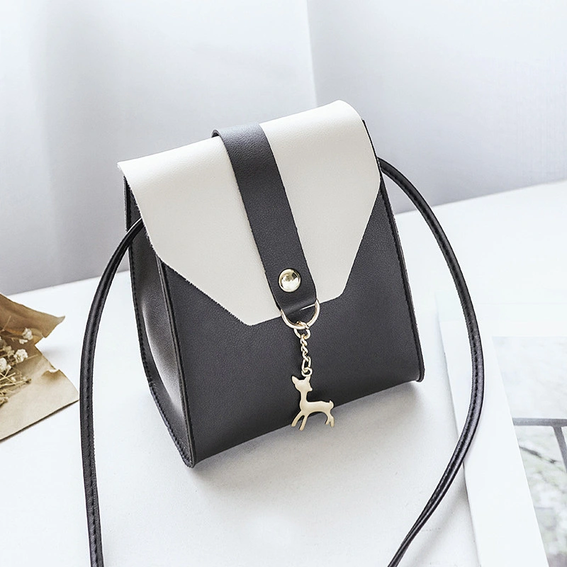 Wholesale Korean PU Leather Crossbody Bags Contrast Color Handbags For Girls With Deer Pendant