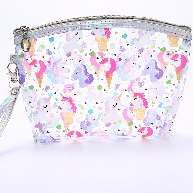 Wholesale Travel Clear PVC Transparent Wash Bag Cartoon Girl Unicorn Alpaca Cosmetic Bag