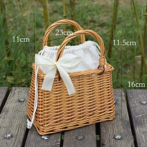 Rattan Flower Basket Handbag Korean Woven Vegetable Basket Cloth Lining Willow New Female Summer Bamboo Woven Bag