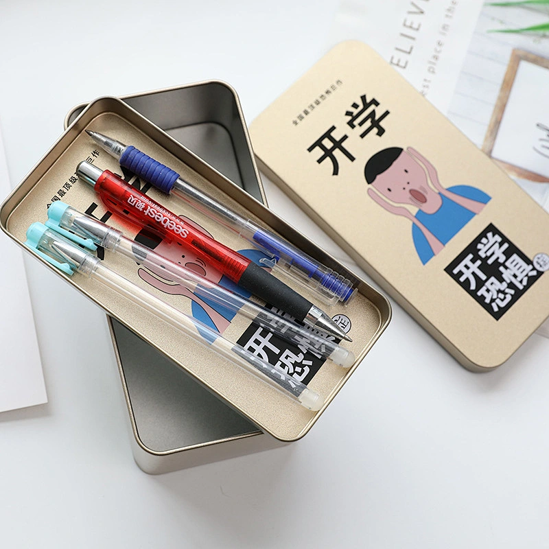 Double-Layer Tinplate Stationery Box Korea Creative Boys Girls Student Pencil Bag Multifunctional Storage Box