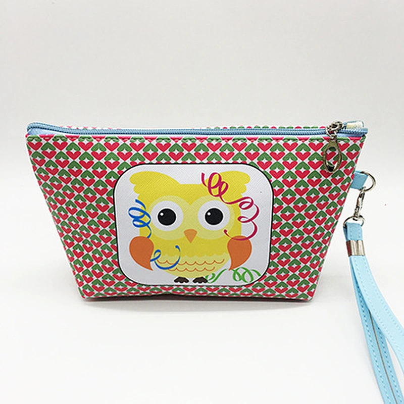 2020 New Cartoon Owl Geometric Pattern Simple Cosmetic Bags Ladies PU Storage Bag Wallet Makeup Bags