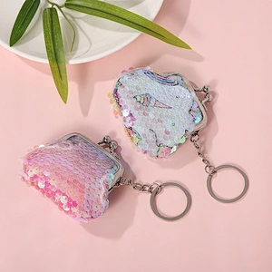 Manufacturers selling fashion fish scale sequins flower print key pendant mini coin purse