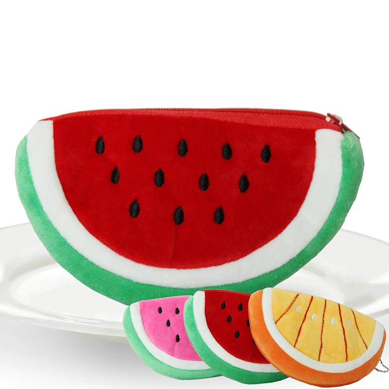 Korean cartoon fruit plush coin purse semi-circular key case watermelon cute bag wholesale