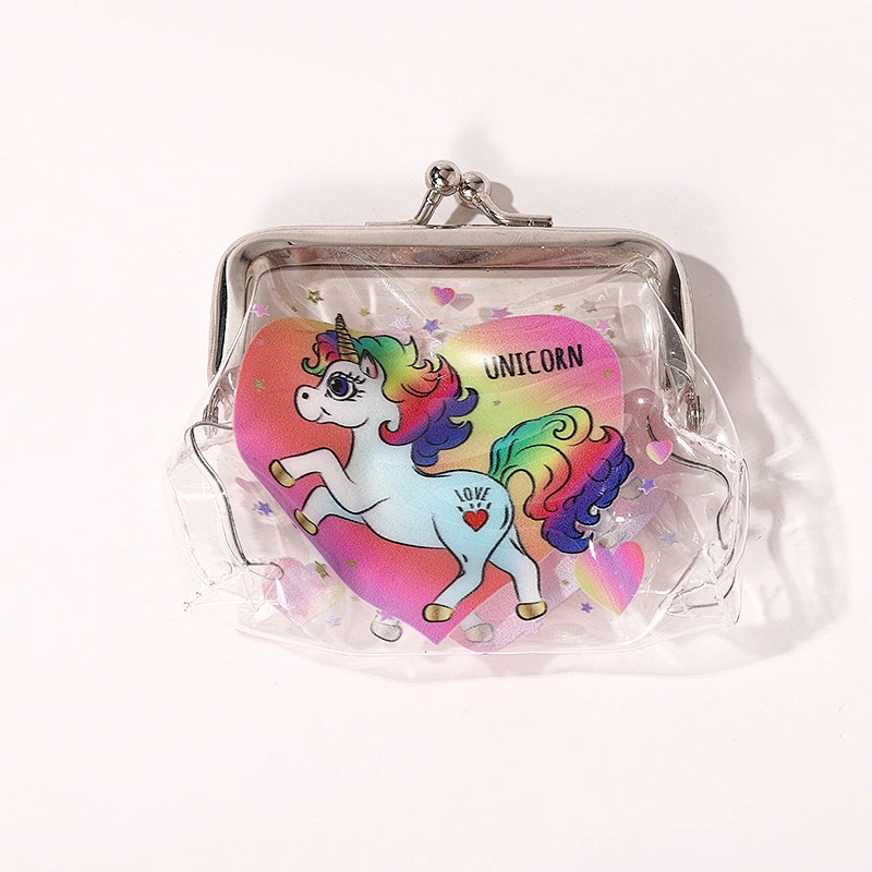 Cute Cartoon Unicorn Women Coin Purse Zippers Transparent PU Bag Mini Key Storage Pouch Girls Wallet Purse