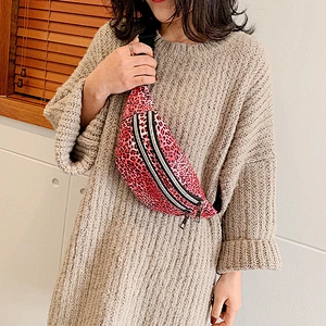 Fashion Wholesale Women Leopard Fanny Pack Pu Leather Street Wear Hip Pack Leopard Fanny Pack