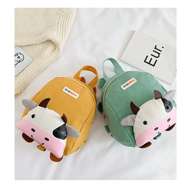 Custom Children'S Canvas School Bag Promotional Products Cute Cartoon Bull Backpack For Children