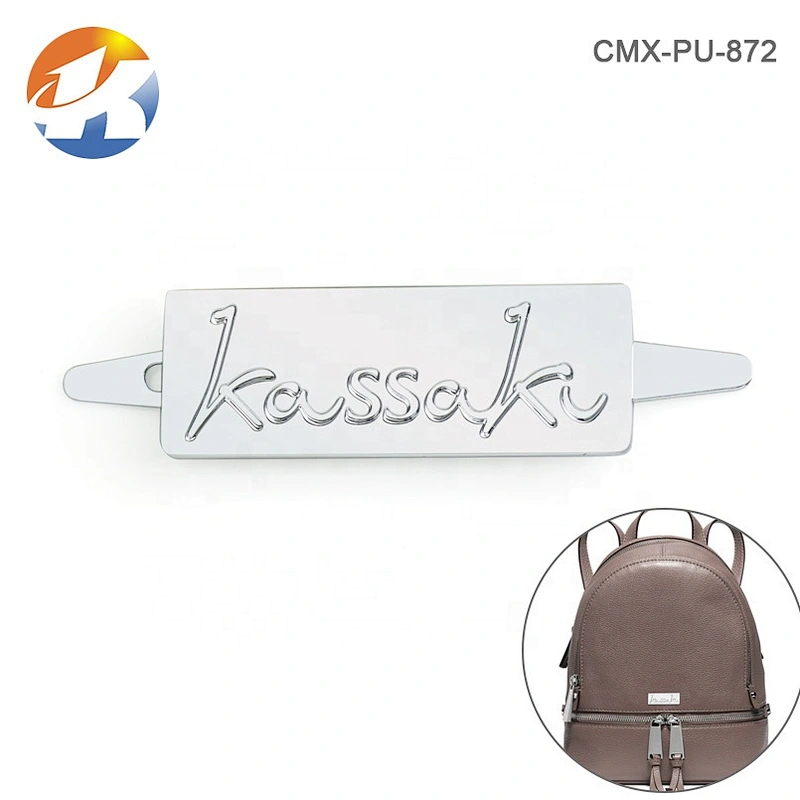Kangsheng Factory Custom Metal Handbag Name Plate Tag,  Engraved Metal Logo Label With Prongs For Bags