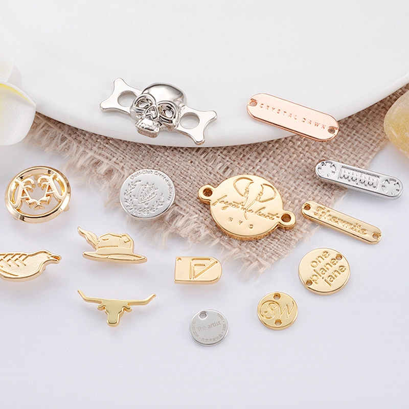 Bag Garment Accessories Custom Hole Metal Clothing Logo Label, Gold Plated Metal Sewing Name Tag Plate for Clothes Swimwear
