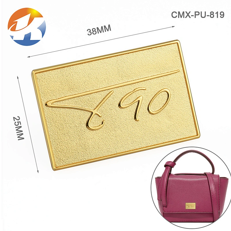 Custom Metal Plate Logo for Bags, Design Metal Name Tag with Engraved Red Logo