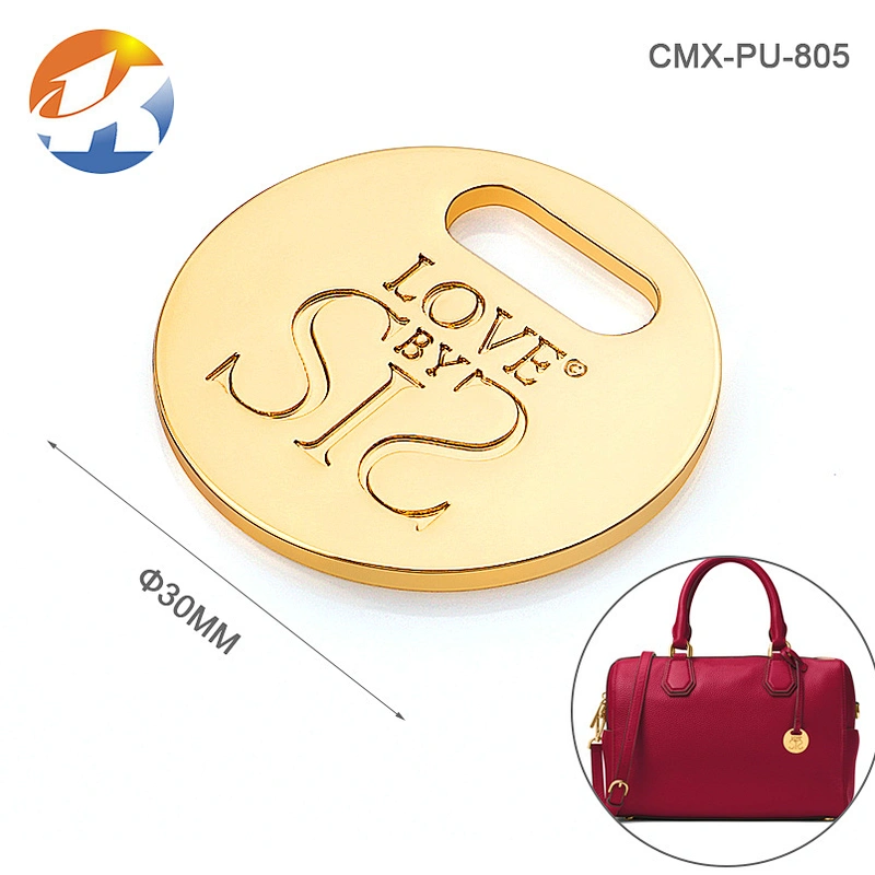 Round Shape Metal Hang Tag, Custom Engraved Logo Nickel Metal Logo Tag for Handbags