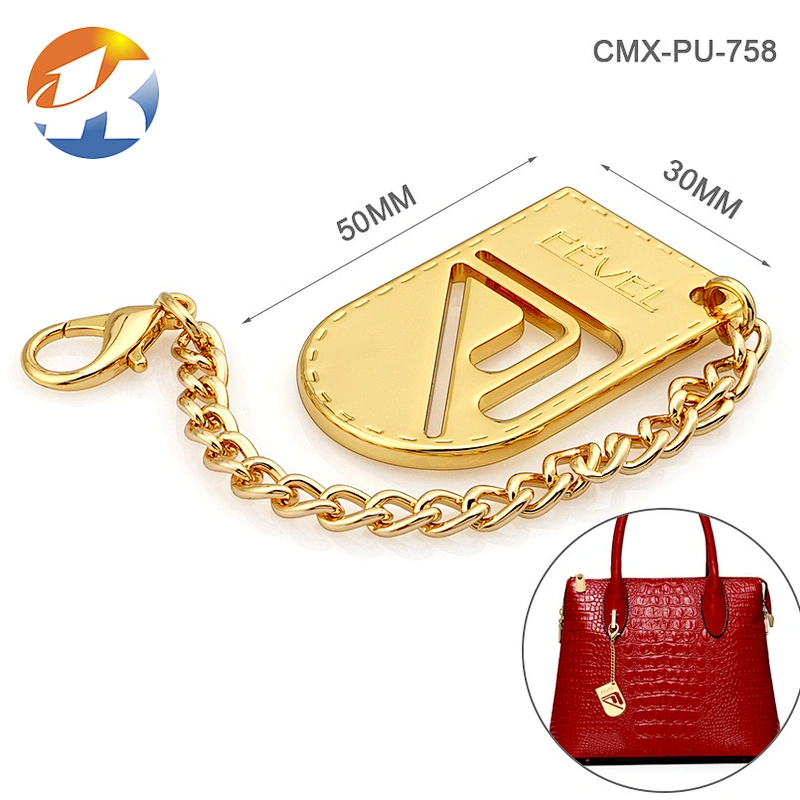 Custom Handbag Accessories Oval Shape With Ring Metal Tag Logo