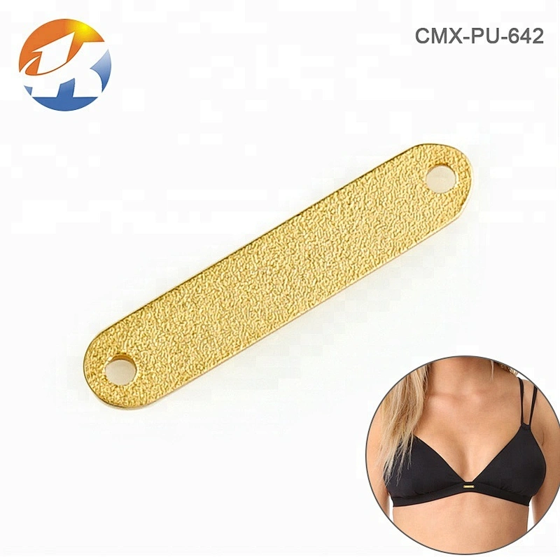 Rectangle with 2 Holes Sewing Metal Clothing Label, Gold Plated Metal Logo for Swimwear
