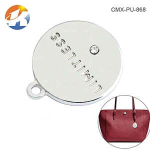 Handbag Hardware Hanging Round Engraved Metal Tag, Custom Metal Logo Label with Diamond for Bags