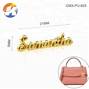 Fashion Purse Bag Accessories Gold Letter Metal Brand Logo, Design Metal Letters Logo Bag, Custom Metal Label Plate for Handbags