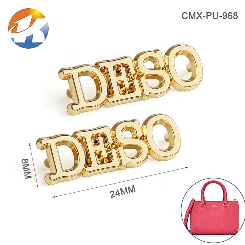 Professional Manufacturer Custom Letters Metal Logo for Purse, Design Gold Metal Brand Letter Label for Handbags