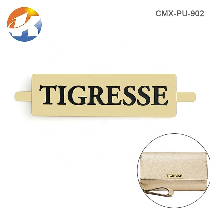 Design Rectangle Metal Nameplate with Engraved Black Logo, Custom Gold Metal Logo Label for Bags