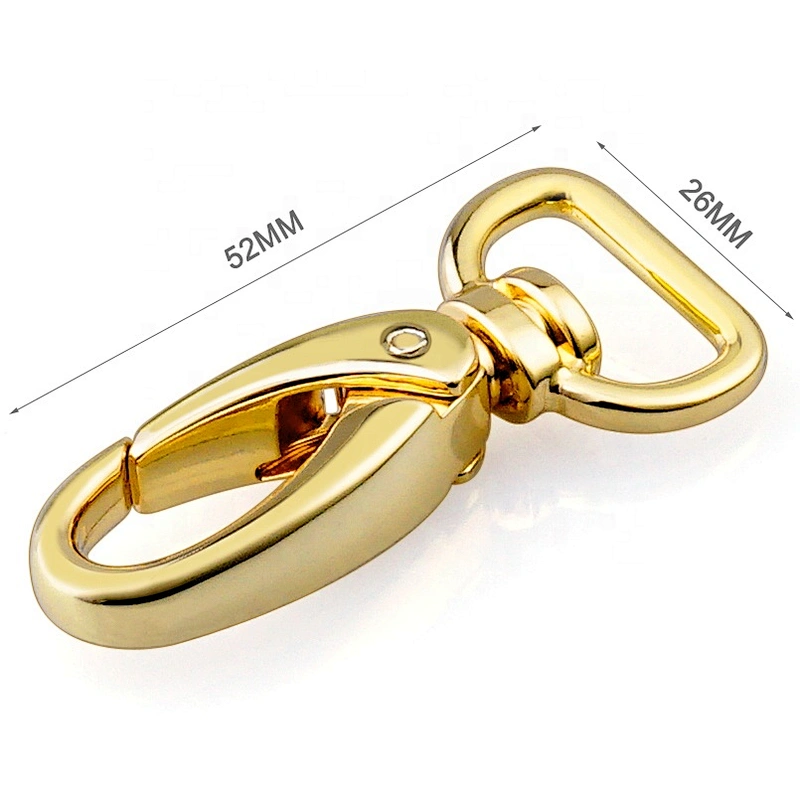 20mm Gold Metal D Ring tail Swivel Snap Hook For Handbag, Zinc Alloy Nickel-free Plated Metal Spring Snap Hook