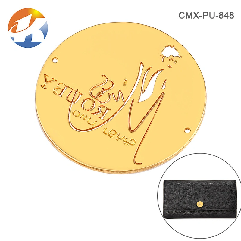 Fashion Round With 2 Holes Gold Metal Logo Label